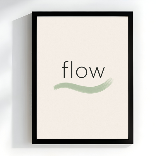 Flow Minimalist Typography Wave | Modern Sage Green Zen Art Print | Neutral Office & Bedroom Decor | Digital Download | Printable Wall Art