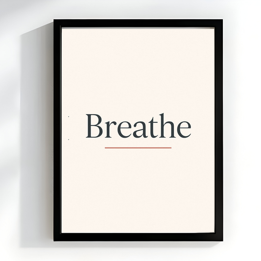 Breathe Minimalist Typography | Modern Serif Quote Print Charcoal & Terracotta | Zen Wellness Decor for Yoga Studio or Bedroom | Printable Wall Art
