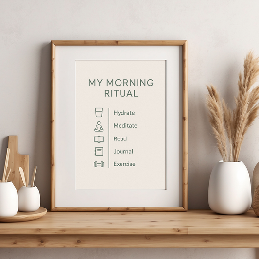 "My Morning Ritual" Minimalist Wall Art | Sage Green & Neutral Wellness Print | Modern Self-Care Routine Poster | Digital Download for Home Office