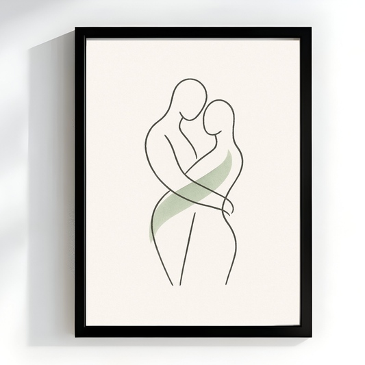Minimalist Line Art Couple Hug, Abstract Figure Outline Print, Neutral Above Bed Art, Modern Scandinavian Digital Download
