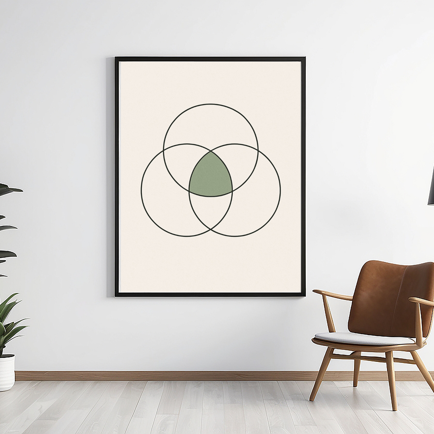 Geometric Intersecting Circles | Minimalist Modern Art Sage Green | Neutral Living Room Office Decor | Printable Wall Art