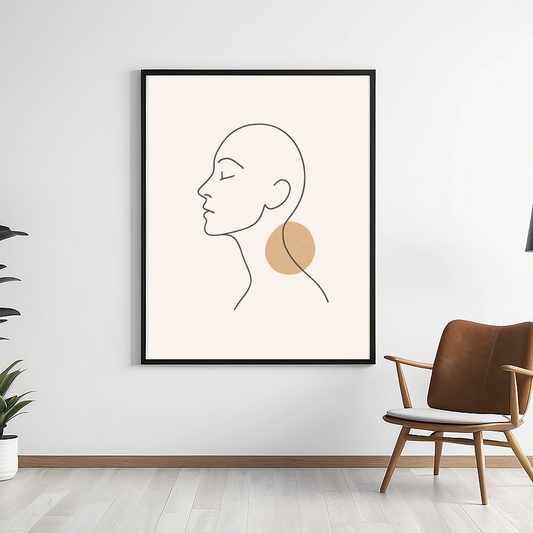 Minimalist Face Profile Line Art | Abstract Boho Woman Drawing Beige & Black | Modern Bedroom Living Room Gallery Wall Decor | Printable Wall Art.