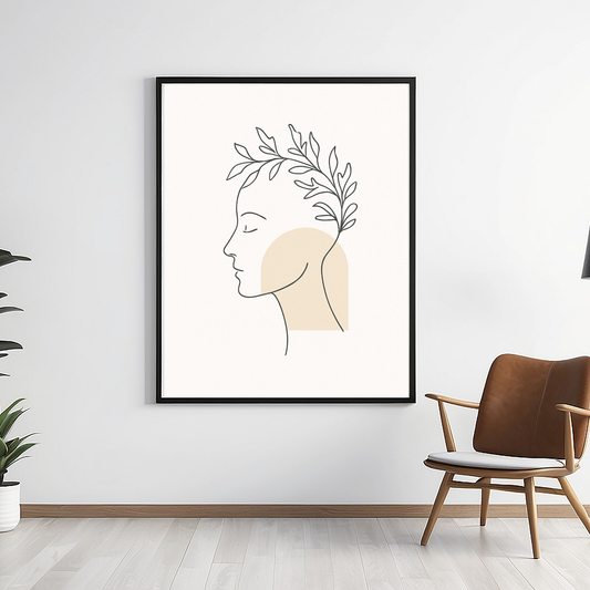 Minimalist Single Line Drawing, Abstract Face & Botanical Print, Neutral Modern Wall Art, Digital Download
