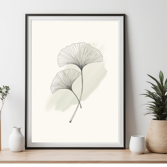 Botanical Ginkgo Leaf Line Art Print | Minimalist Neutral Digital Download, Boho Modern Scandinavian Wall Decor | Aesthetic Home Office
