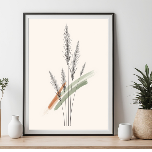 Pampas Grass Line Art | Minimalist Botanical Print Sage & Terracotta | Boho Modern Living Room Bedroom Decor | Printable Wall Art