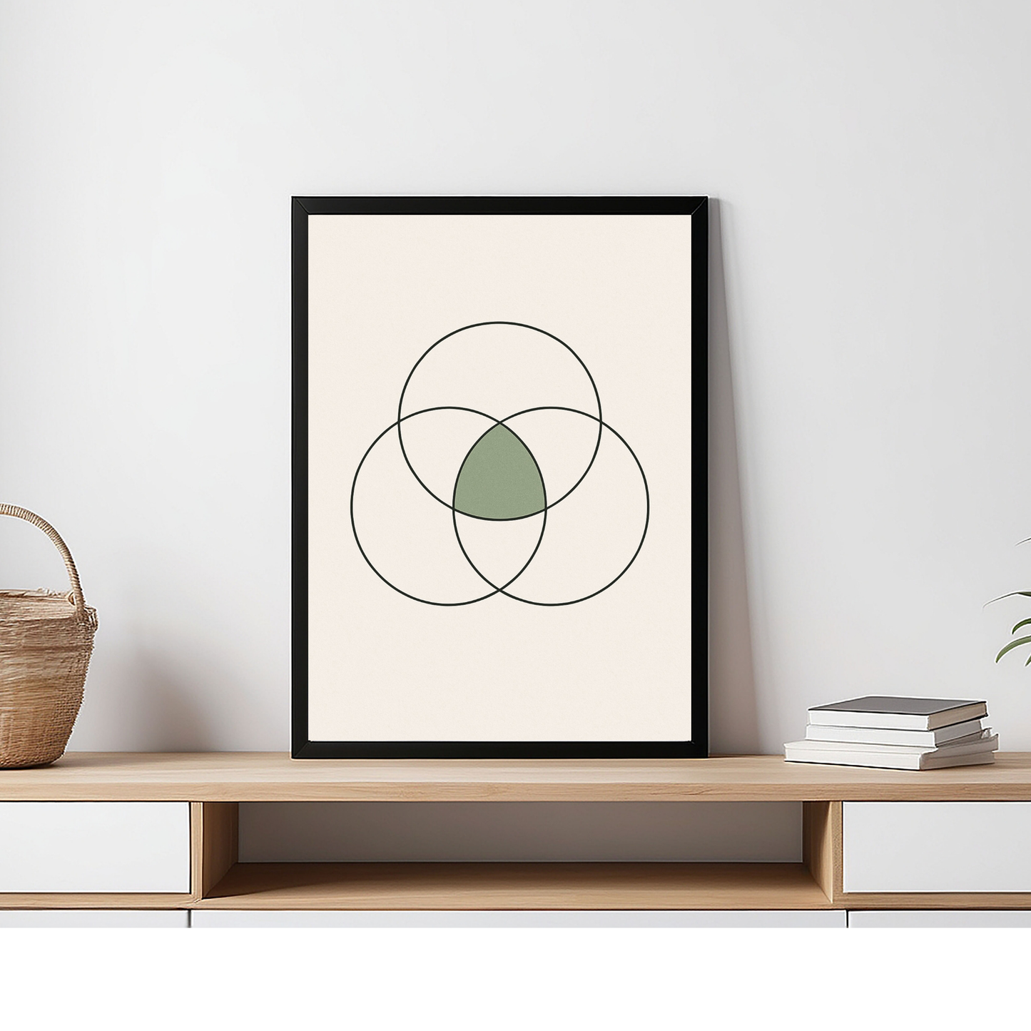 Geometric Intersecting Circles | Minimalist Modern Art Sage Green | Neutral Living Room Office Decor | Printable Wall Art