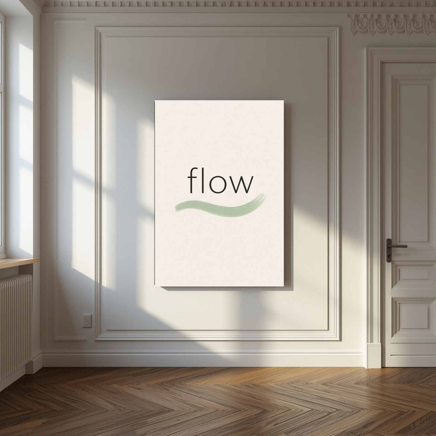 Flow Minimalist Typography Wave | Modern Sage Green Zen Art Print | Neutral Office & Bedroom Decor | Digital Download | Printable Wall Art
