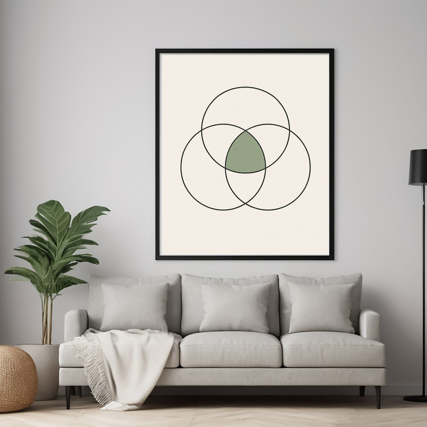 Geometric Intersecting Circles | Minimalist Modern Art Sage Green | Neutral Living Room Office Decor | Printable Wall Art
