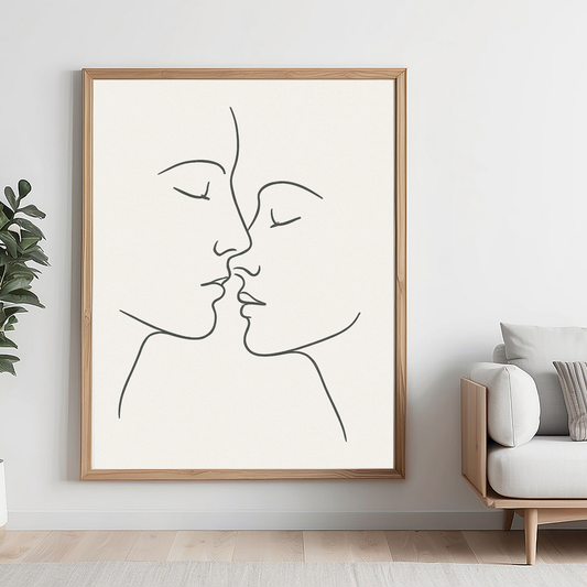 Minimalist Couple Line Art Print, Romantic Abstract Face Drawing, Neutral Japandi Wall Decor, Above Bed Art, Digital Download