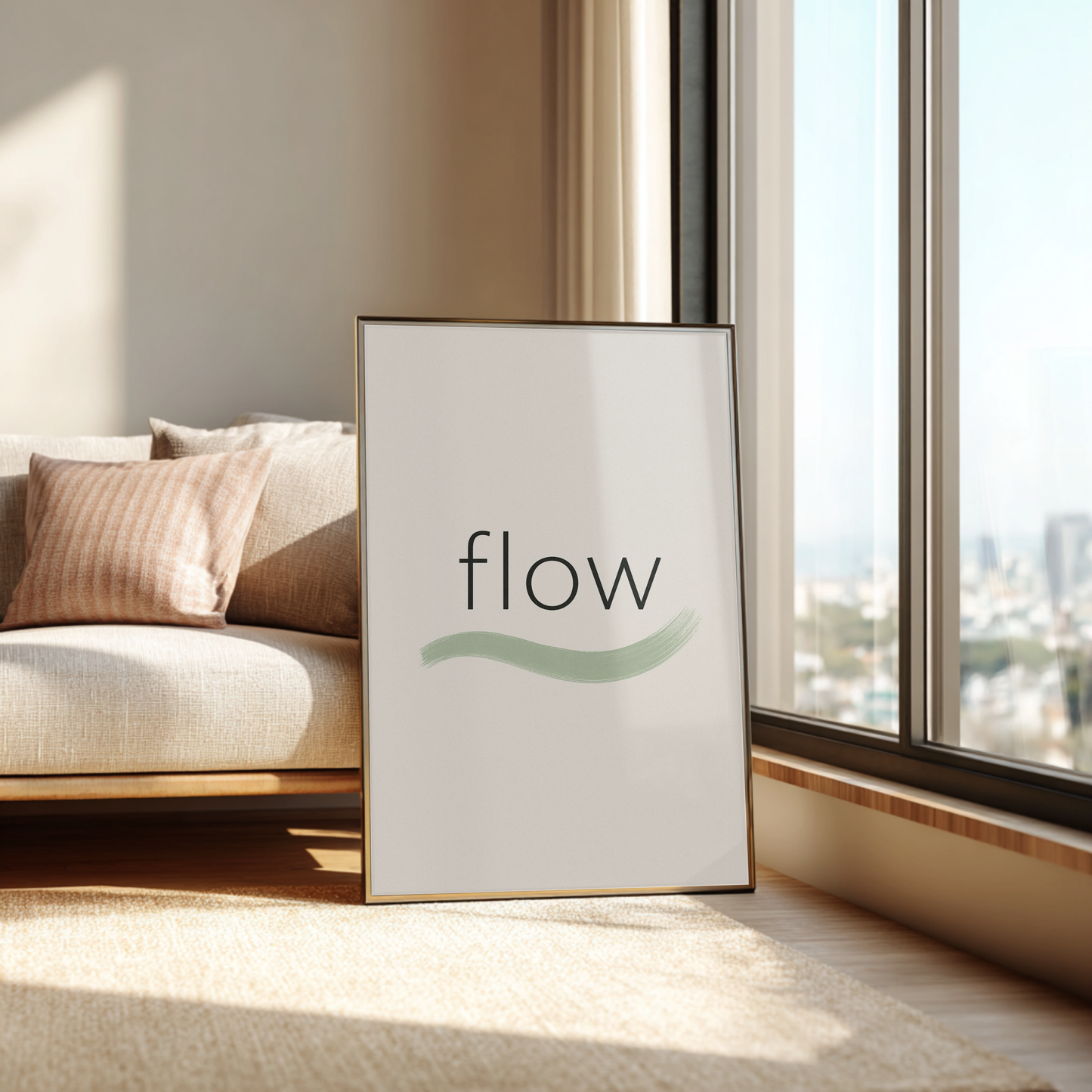 Flow Minimalist Typography Wave | Modern Sage Green Zen Art Print | Neutral Office & Bedroom Decor | Digital Download | Printable Wall Art