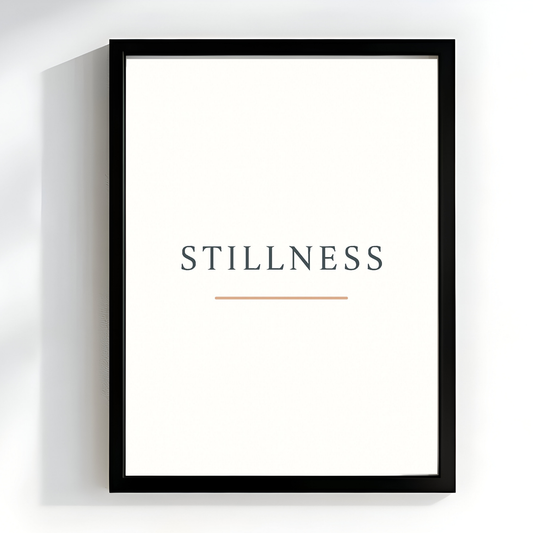 Stillness Typography Print | Minimalist Modern Word Art | Navy & Rose Gold Poster for Meditation Room & Office Decor | Printable Wall Art